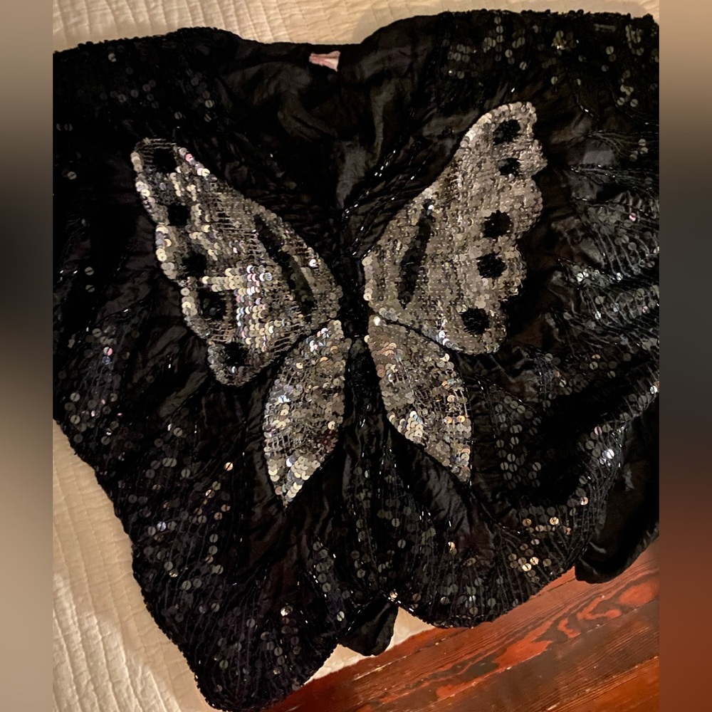 Black/silver 80s vintage silk Sequin Butterfly Top